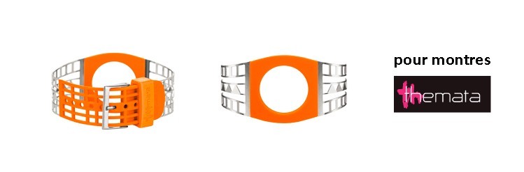 Bracelet pour montres Themata, Syam couleur Silver brillant - Orange