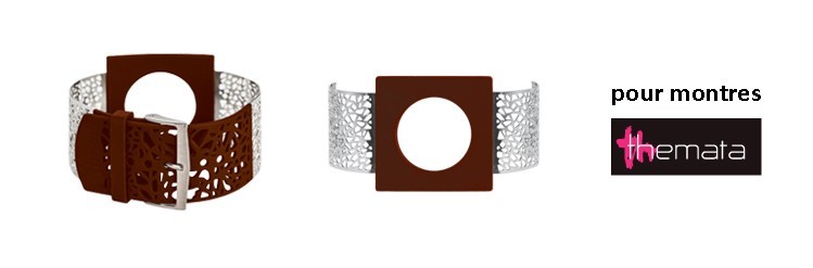 Bracelet pour montres Themata, Syam couleur Silver brillant - Marron Chocolat