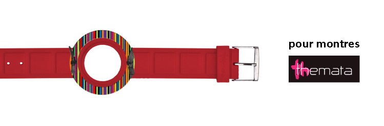 Bracelet interchangeable pour montres Themata, couleur Rouge motif imprimé Bayadère multicolore