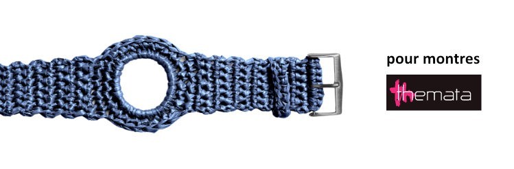 Bracelet interchangeable pour montres Themata, Raphia 1 couleur Bleu Denim