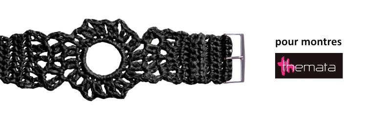 Bracelet interchangeable pour montres Themata, Raphia 2 couleur Noir